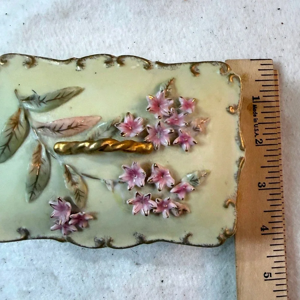 Vintage Porcelain Trinket Box 3D Floral Gold Trim Cream Pink Cottagecore Decor